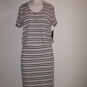 New matching skirt and shirt set olive with coral stripes Large